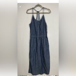 Prana Dress Women Small Blue Denim Sky Haven Midi Minimalist Classic Blouson NEW